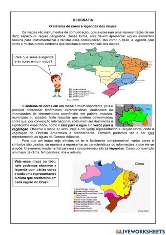 O sistema de cores e legendas do mapa