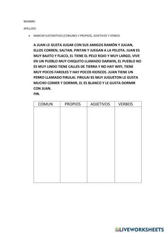 Verbos, sustantivos y adjetivos