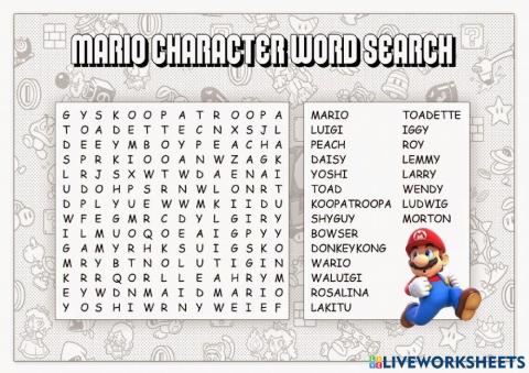 Mario Bros Wordsearch