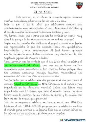 Comprensión Lectora 3º EP 16.- 23 de ABRIL