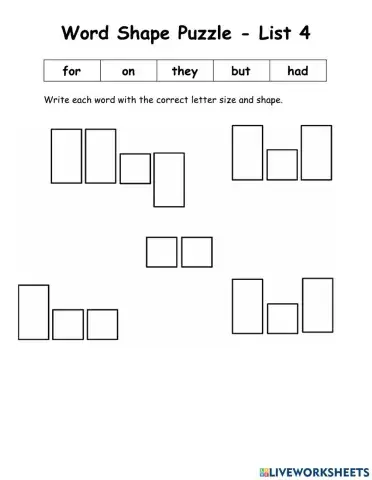 WOW - 5 Words - List 4 - Word Shape Puzzle
