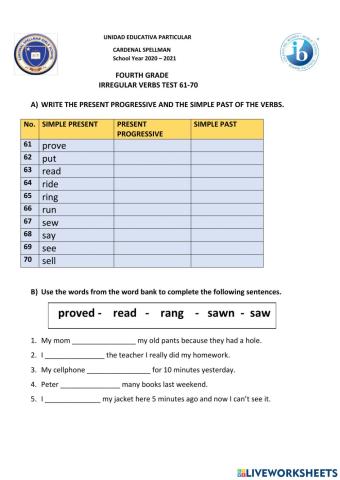 Verbs test 61-70