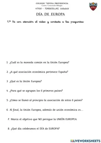 Comprensión Lectora 3º EP 17.- 9 de mayo DÍA DE EUROPA