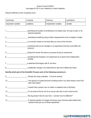 Science Test Using Page 61-63 5-10-2021