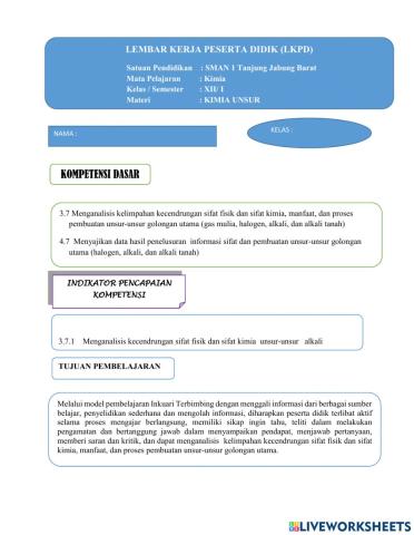 LKPD KIMIA UNSUR KELAS XII