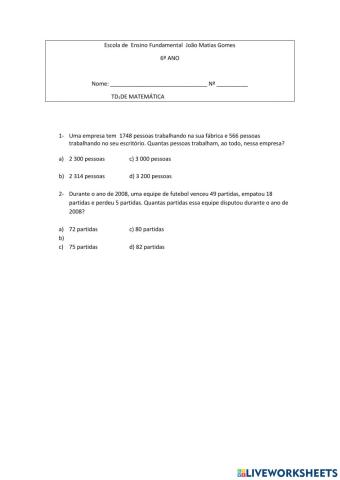 Atividade de matemática