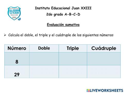 Doble, triple y cuádruple de los números