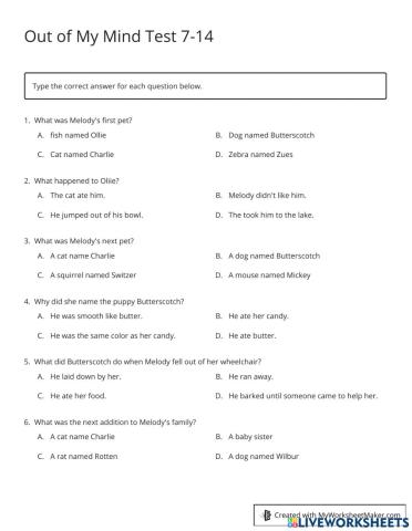 Out of My Mind Ch 7-14 Test