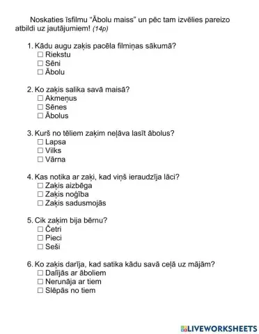 Jautājumi par īsfilmu Ābolu maiss