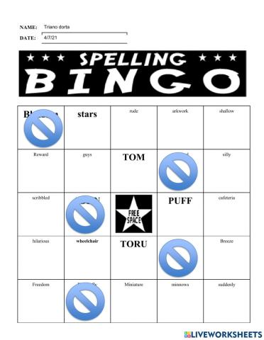 Spelling bingo triano