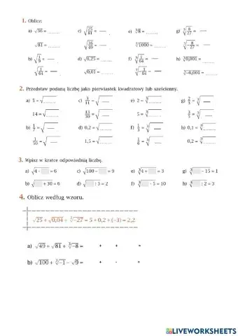 Ćwiczenia Pierwiastki str. 103 klasa 7