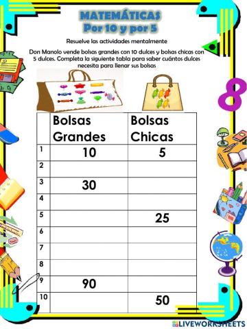 Tabla del 10 y del 5