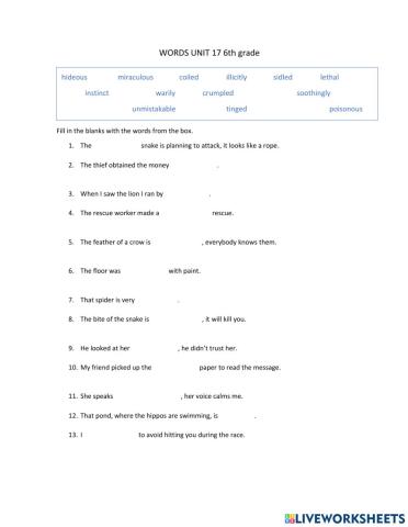 Words UNIT 17 6th grade