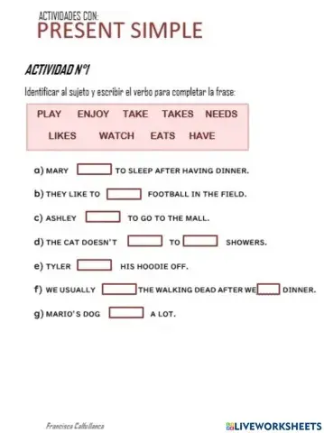 Actividades con present simple.