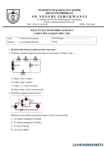 Soal evaluasi rangkaian listrik