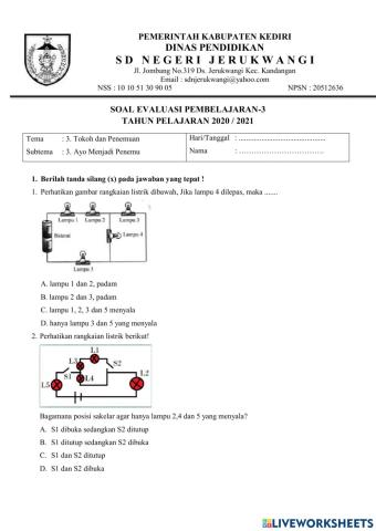 Soal evaluasi rangkaian listrik