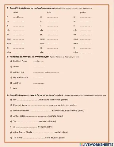 Le présent des verbes avoir, être et 1er groupe