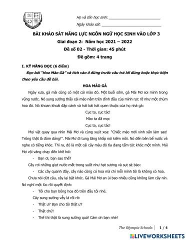 TV3 - Đề PT 2021 - 2022 - Dành cho HS