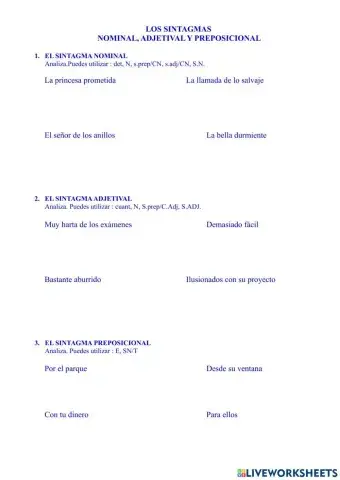 Sintagmas nominal, adjetival, preposicional