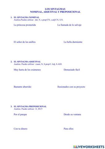 Sintagmas nominal, adjetival, preposicional