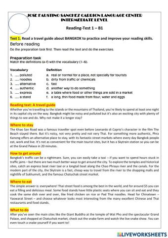Reading worksheet1-a travel guide-B1 model