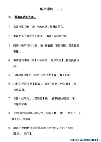 五年级华文评估（一）