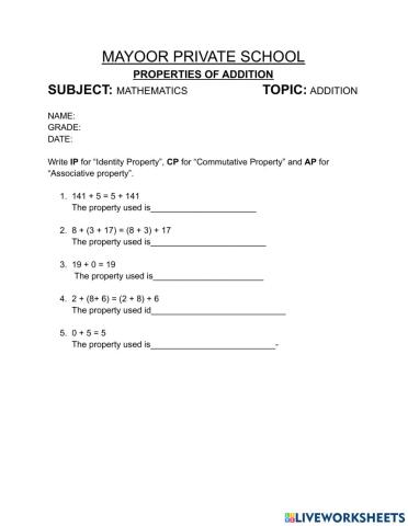 Properties of addition