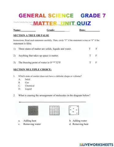 Matter End of unit quiz
