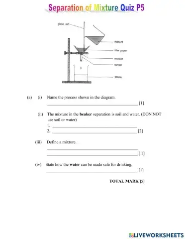 Separation mixture end of unit quiz pg 5