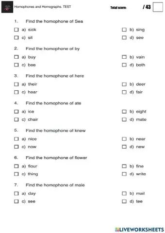 Homophones and Homographs. TEST