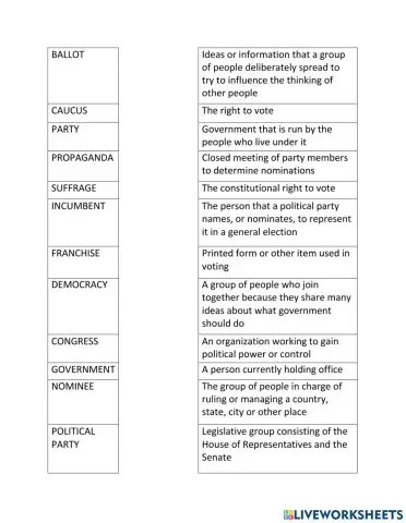 Vocabulary related to voting - Team 2