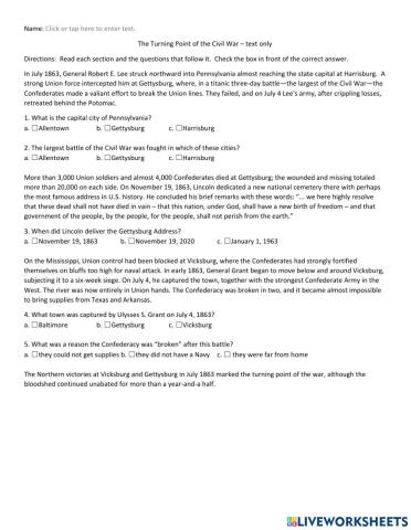 The Turning Point of the Civil War text only