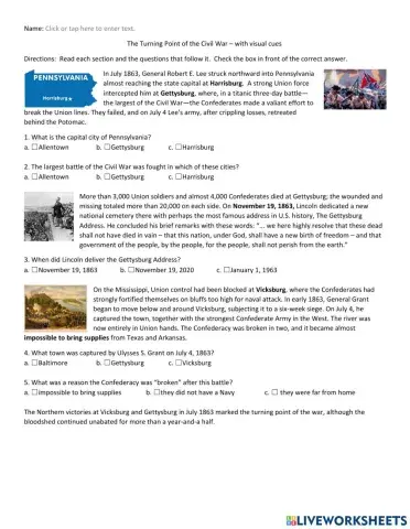 The Turning Point of the Civil War with visual cues