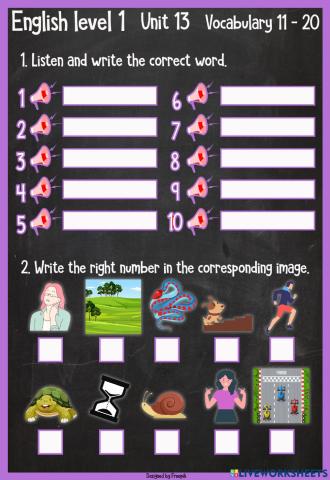 Unit 13 Vocabulary 11-20 hear and match