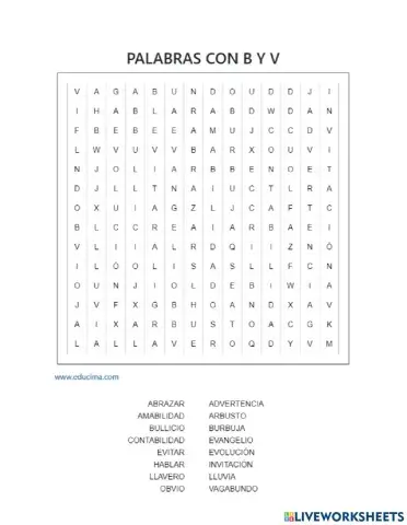 Sopa de letras palabras con b y v