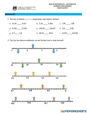 Números decimales en la recta