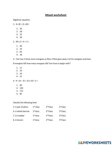 Mixed Worksheet