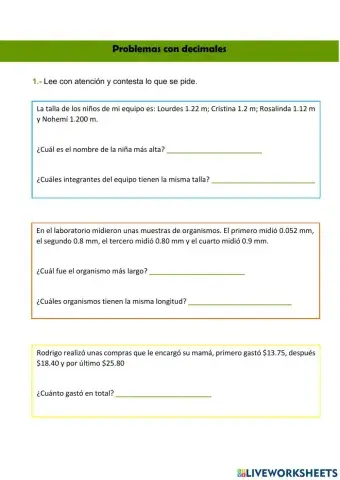 Problemas con decimales