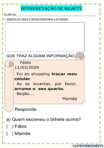Interpretação de bilhete