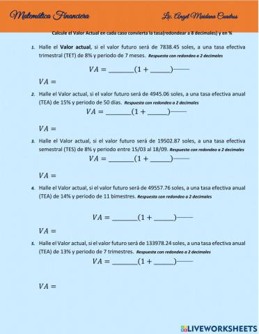 Calculo del Valor Actual 1B