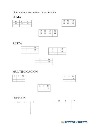 Operaciones con numeros decimales