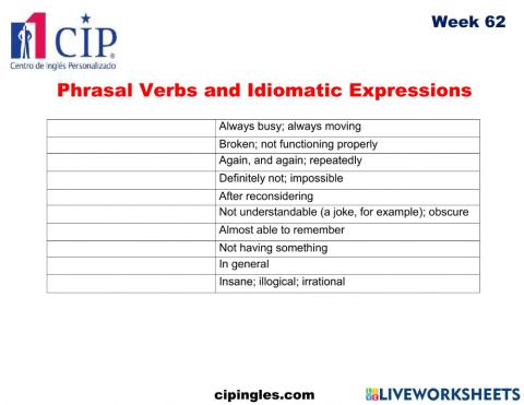 Phrasal  Verbs and Idiomatic Expressions  Week 62