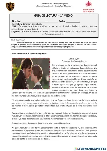 Guía de aprendizaje - Jane Eyre