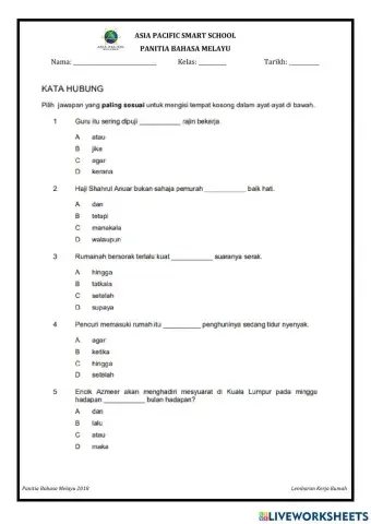 Tahun 6  - Kata Hubung