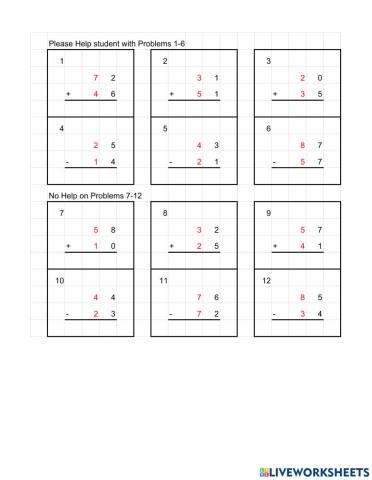Addition and Subtraction No Regroup May 11