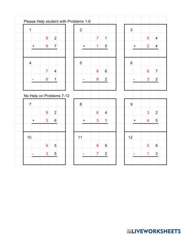 Addition and Subtraction No Regroup May 12