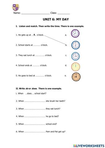 Grade 2: Review unit 6 : My day 