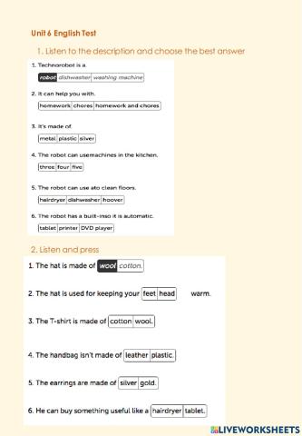 Unit 6 English Test