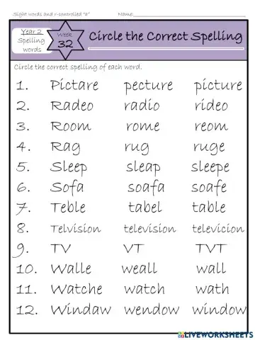 Spellings week 32 - Choose the correct answer
