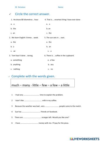 SE Grammar Dictation 10.05.21